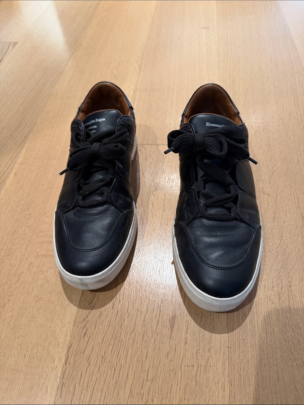 Ermenegildo Zegna Black Leather Low-Top Sneakers with White Sole